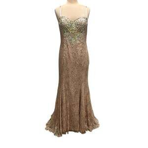 Dave & Johnny Nude Lace Embellished Prom Dress Formal Evening Gown 13/14 Beaded